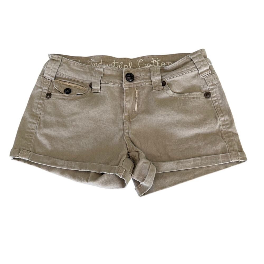 Industrial Cotton Y2K Beige Tan Stretch Twill Jeans Shorts Size 3 Low Rise Cuff